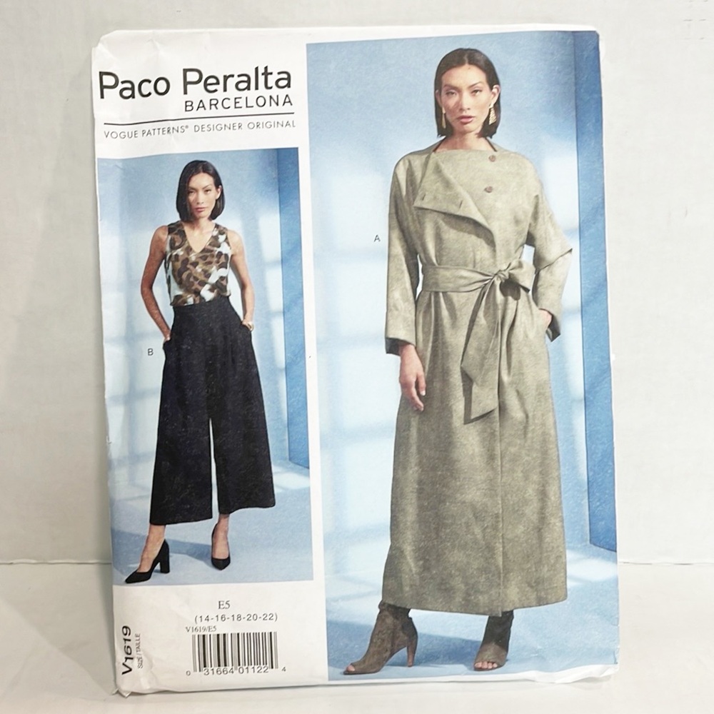Vogue Sewing Pattern V1619 Paco Peralta Trench‎ Coat Wide Trousers NEW Uncut E5